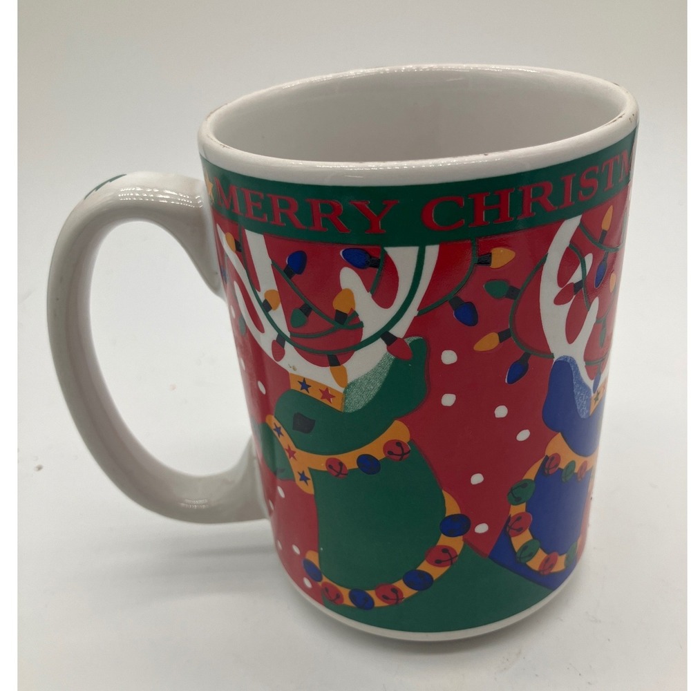 Vintage 1996 Signature Housewares Christmas‎ Reindeer Stoneware Mug Limited Edit